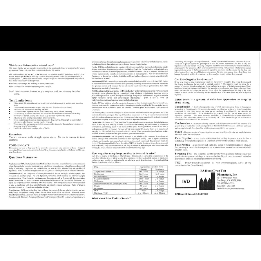 ezHome Drug Test 12 Drug Test - 9308T - MET, MDMA, AMP, MDA, THC, COC, OPI, BAR, BZD, PCP, MTD, OXY-Countrywide Testing